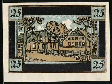 Notgeld Rellingen, 25 Pfennig, Fachwerkhäuser