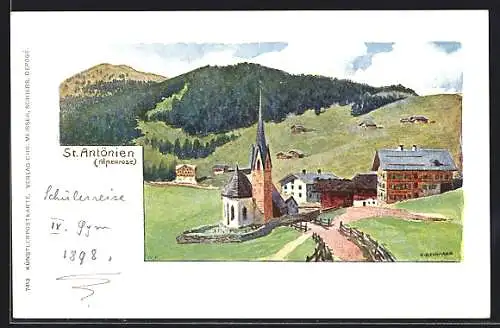 Lithographie St. Antönien, Ortsansicht