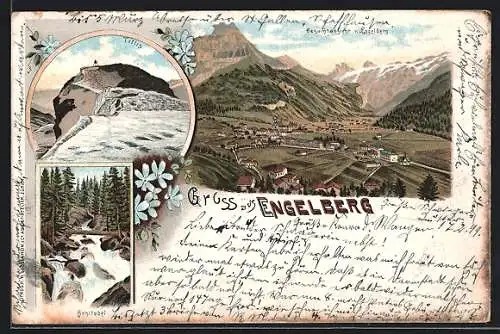 Lithographie Engelberg, Arnitobel, Titlis und Panorama