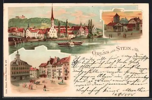 Lithographie Stein a. Rhein, Ortsansicht, Ortspartie, Marktplatz