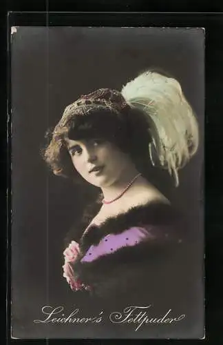 Foto-AK NPG Nr. 2592: Junge Dame mit einem Federhut
