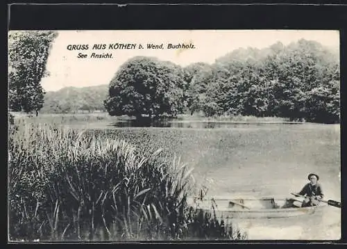 AK Köthen / Mark, Seeansicht mit Bootsfahrer