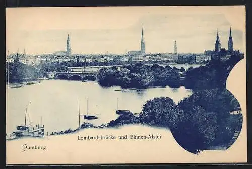 AK Hamburg-Neustadt, Lombardsbrücke und Binnen-Alster