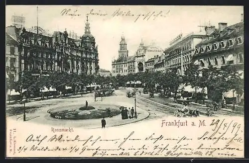 AK Frankfurt a. M., Rossmarkt mit Seidenhaus Schwarzschild-Ochs