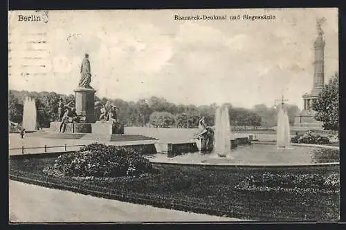 AK Berlin-Tiergarten, Bismarckdenkmal und Siegessäule