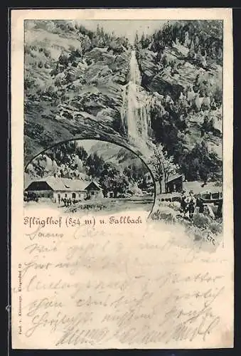 Lithographie Malta, Pflüglhof, Wasserfall Fallbach