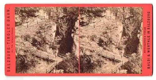 Stereo-Fotografie Baldi & Würthle, Salzburg, Ansicht Kitzloch-Klamm, Malerischer Aufstieg Tiroler Bahn