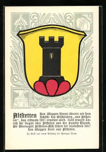 Künstler-AK Altstetten, Wappen mit schwarzer Turm auf Dreiberg