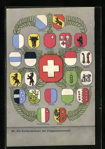 AK Kantonswappen der Eidgenossenschaft, Zürich, Tessin, Basel, Schaffhausen