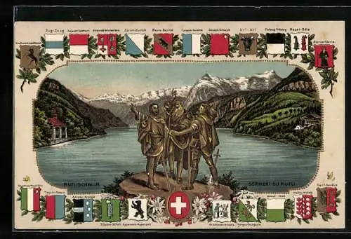 AK Rütli, Rütlischwur, Wappen von Zürich, Luzern und Uri