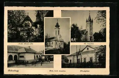 AK Rákoshegy, Közseghaza, Erdös Renee-Villa, Ev. templom