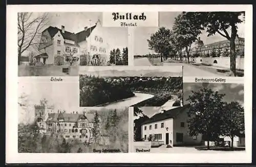 AK Pullach /Isartal, Burg Schwaneck, Berchmanns-Colleg, Postamt