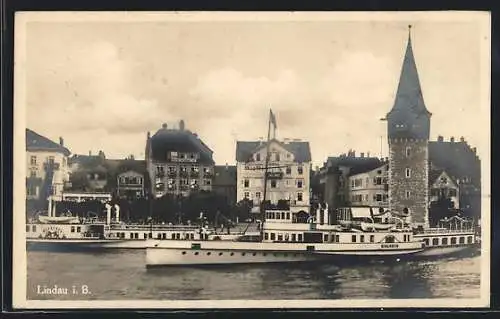 AK Lindau i. B., Hotel Seegarten und Dampfer am Hafen