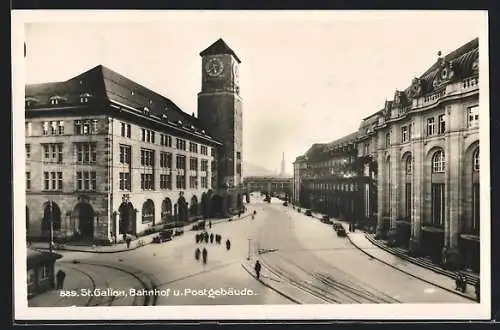 AK St. Gallen, Bahnhof und Postgebäude