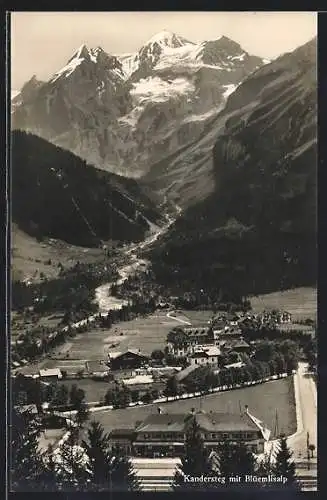 AK Kandersteg, Ortsansicht mit dem Bahnhof und Blüemlisalp