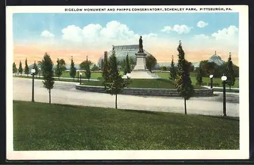 AK Pittsburgh, PA, Bigelow Monument and Phipps Conservatory, Schenley Park