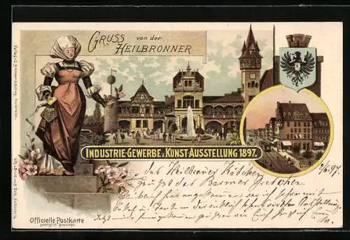 Lithographie Heilbronn, Heilbronner Gewerbe- und Industrie-Ausstellung 1897, Ausstellungsgebäude, Ortspartie