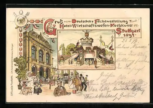 Lithographie Stuttgart, Deutsche Fachausstellung für Hotel-Wirtschaftswesen u. Kochkunst 1897