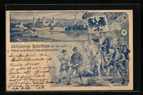 Lithographie Ganzsache Bayern PP7C26 /01: Aschaffenburg, 450 jährige Jubelfeier der kgl. priv. Schützengesellschaft 1898