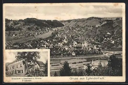AK Epfendorf a. N., Gesamtansicht, Brauerei und Gasthaus z. Krone F. Sauter