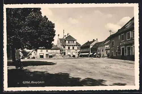 AK Gföhl, Hauptplatz mit Geschäften E. Westermayr und Ignaz Gschwandtner