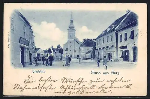 AK Gars, Hauptplatz-Partie mit Kirche