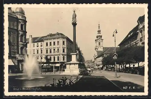 AK Graz, Bismarckplatz, Springbrunnen