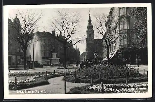 AK Graz, Bismarckplatz, Springbrunnen