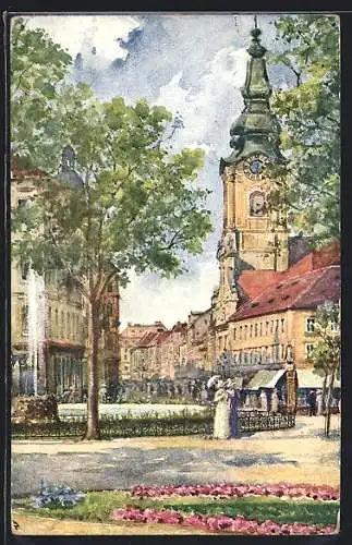 Künstler-AK Graz, Bismarckplatz und Herrengasse