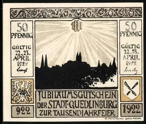 Notgeld Quedlinburg 1922, 50 Pfennig, Ortsansicht