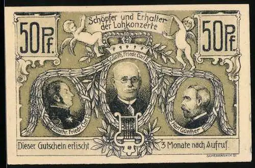 Notgeld Sondershausen 1921, 50 Pfennig, Konzerthalle im Loh, Max Erdmannsdörfer