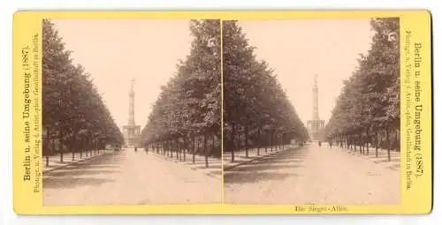 Stereo-Fotografie Artist.-phot. Gesellschaft, Berlin, Ansicht Berlin, Friedlicher Blick durch Sieges-Allee auf Goldelse