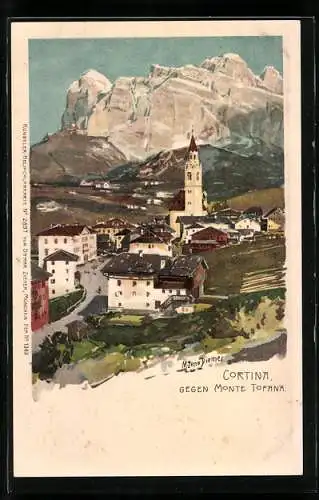 Künstler-Lithographie Zeno Diemer: Cortina, gegen Monte Tofana