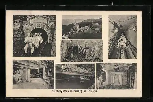 AK Hallein, im Salzbergwerk Dürnberg, Gedenkstein, Ortspanorama