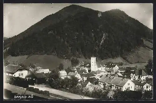 AK Gaming /N.-Ö., Teilansicht mit Bahnhof und Kirche