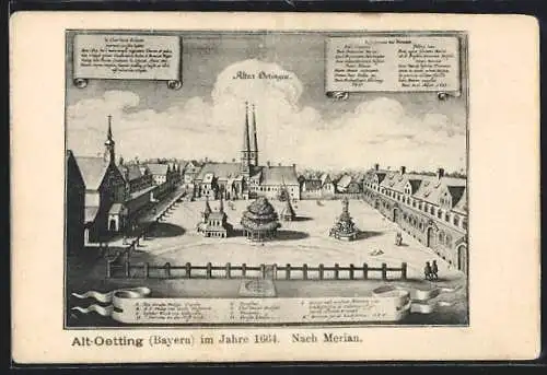 Künstler-AK Alt-Oetting, Blick auf den Stadtplatz im Jahr 1664, nach Merian