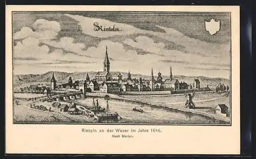 AK Rinteln / Weser, Totale im Jahre 1646, nach Merian