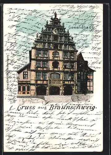 Lithographie Braunschweig, Ansicht vom Gewandhaus