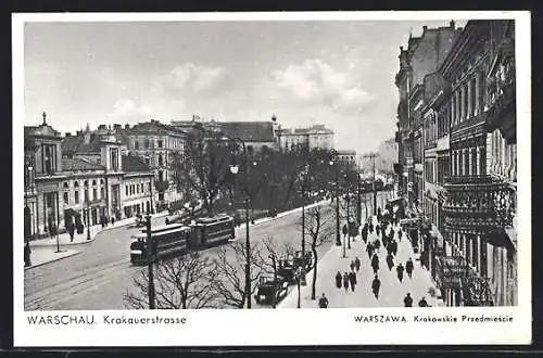AK Warschau, Krakauer Vorstadt mit Strassenbahn