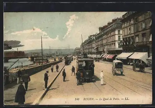 AK Rouen, Le Quai de Paris, Strassenbahn