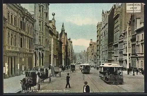 AK Melbourne, Collins St. looking East, Strassenbahn