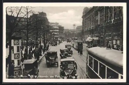 AK Berlin-Kreuzberg, Verkehr Königgrätzerstrasse und Potsdamer Platz, Strassenbahn