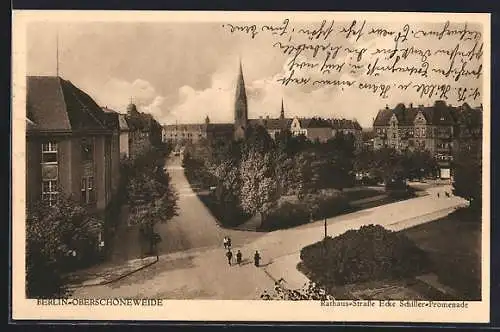 AK Berlin-Oberschöneweide, Rathaus-Strasse Ecke Schiller-Promenade