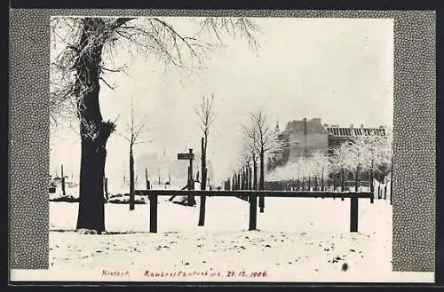 Foto-AK Rixdorf, An der Oderstrasse bei Rauhreif 1906