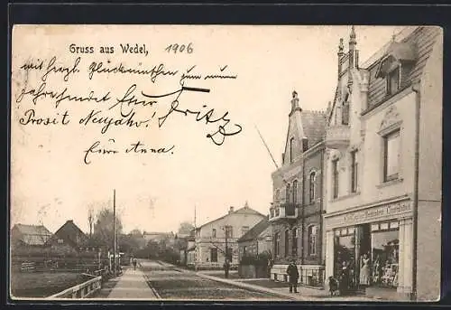 AK Wedel, Strassenpartie mit Buchbinderei Conrad Abelbeck