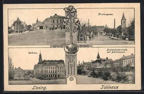 AK Wien, Liesing, Breitenfurterstrasse mit Bierbrauerei, Kirchengasse & Rathaus