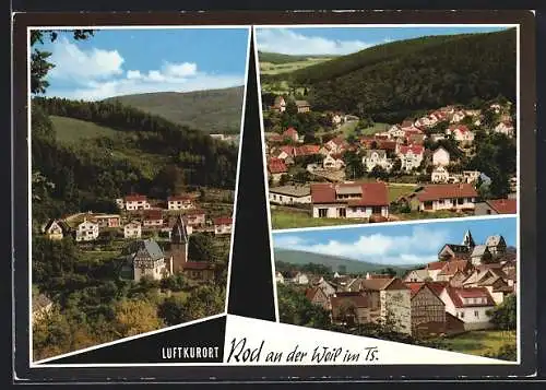 AK Rod an der Weil, Ortsansicht mit Kirche aus der Vogelschau