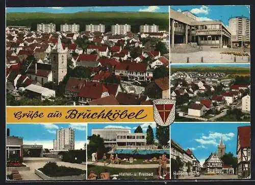 AK Bruchköbel /Hessen, Hauptstrasse, Rathaus, Hallen- u. Freibad