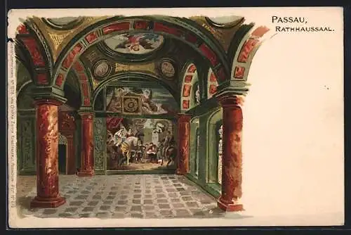 Lithographie Passau, Rathaussaal, Wandgemälde