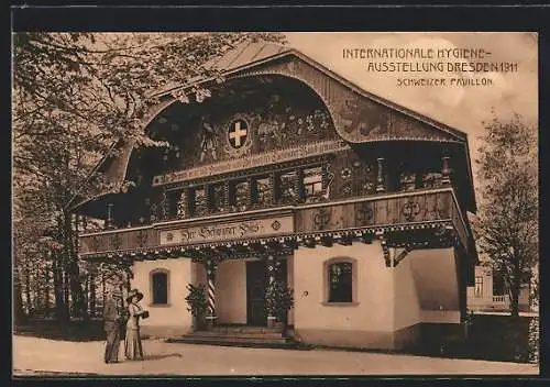 AK Dresden, Internationale Hygiene-Ausstellung 1911, Ansicht vom Schweizer Pavillon